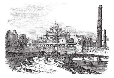 Tomb of Ranjeet Singh in Lahore, Pakistan vintage engraving clipart