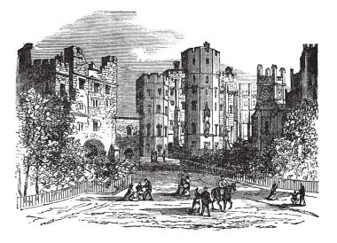 Lancaster castle, Lancashire vintage engraving clipart