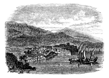 Lipari island, Sicily, Italy, vintage engraving clipart