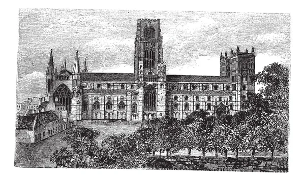 Durhams katedral i england, Storbritannien, vintage gravyr — Stock vektor