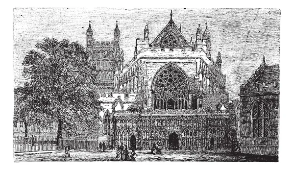 Cattedrale di Exeter in Inghilterra, Regno Unito, incisione vintage — Vettoriale Stock