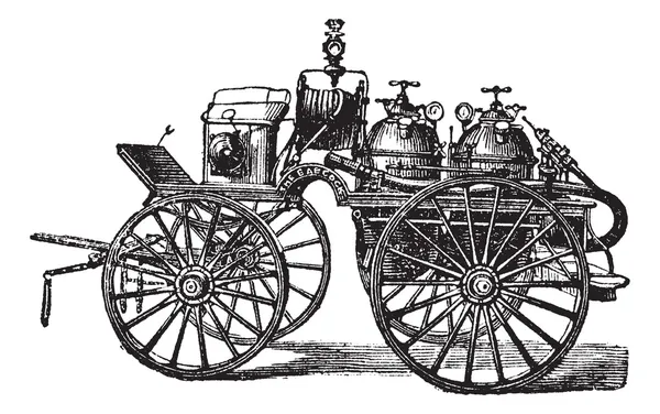 Конный пожарный фургон, винтажная гравированная иллюстрация — стоковый вектор