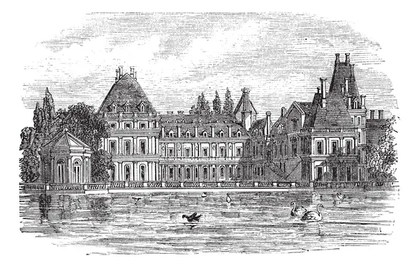 Fontainebleau Palace em Paris, França, gravura vintage —  Vetores de Stock