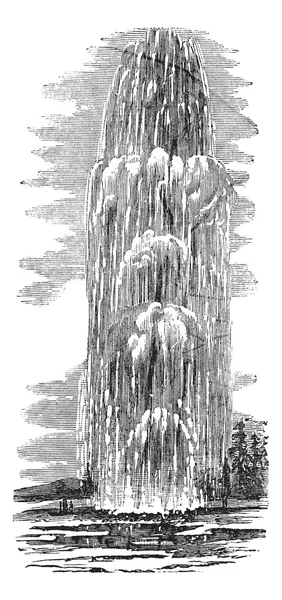 Obryně gejzír v yellowstone národním parkem usa vintage engravi — Stockový vektor