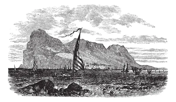 Gibraltar i Den Iberiske Halvø Europa vintage gravering – Stock-vektor