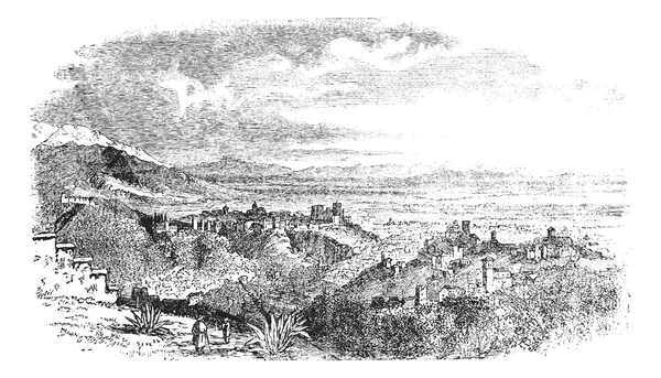 View of village at Granada, Andalusia, Spain vintage graving — стоковый вектор