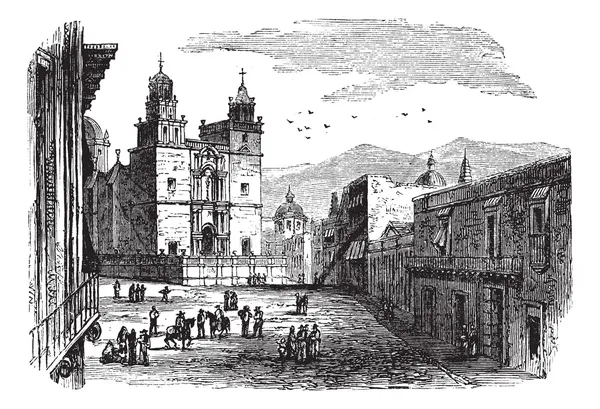 Cathedral at Guanajuato vintage engraving — Stock Vector
