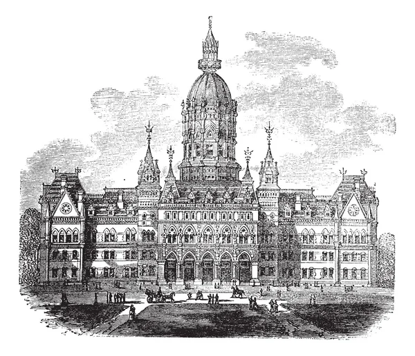 Hartford, Connecticut, Nuova incisione vintage della State House — Vettoriale Stock