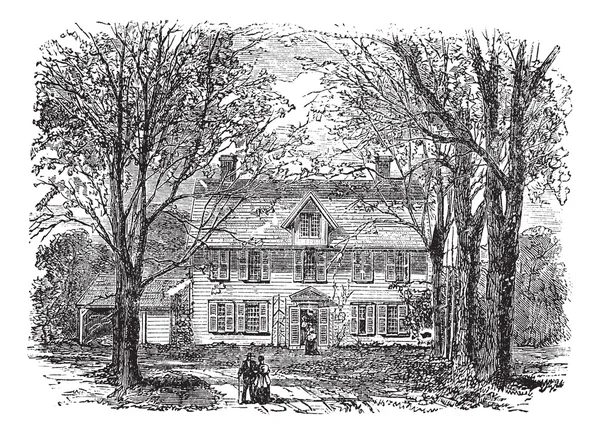 霍桑房子在康科德，马萨诸塞州复古雕刻 — 图库矢量图片
