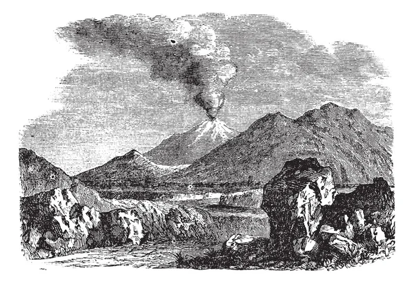 Hecla of hekla een vulkanische berg van IJsland vintage gravure — Stockvector