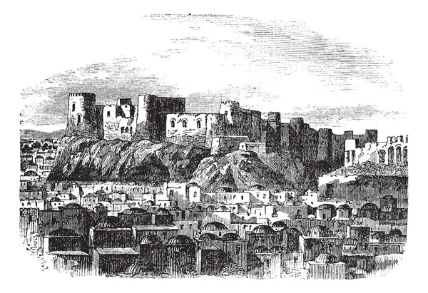 赫拉特城堡阿富汗复古雕刻 — 图库矢量图片