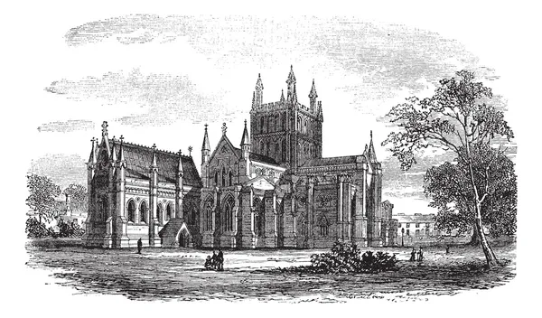 Hereford katedrála, Anglie vinobraní gravírování — Stockový vektor