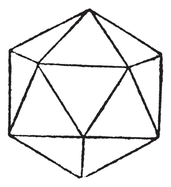 Incisione regolare Icosaedro vintage — Vettoriale Stock