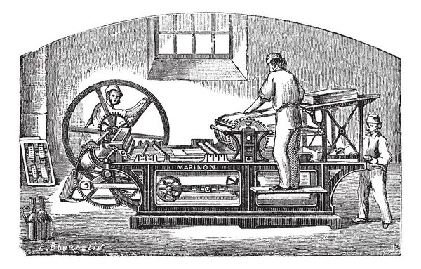 Винтажная гравировка печатного станка Маринони — стоковый вектор
