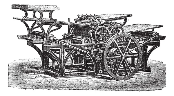 Marinoni prensa doble impresión grabado vintage — Vector de stock
