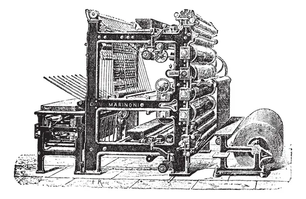 Marinoni rotační tiskový stroj vinobraní gravírování — Stockový vektor