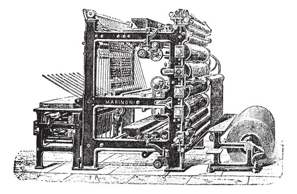 Винтажная гравировка печатного станка Marinoni Rotary
