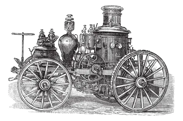 Amoskeag Steam-powered Fire Engine gravura do vintage — Vetor de Stock