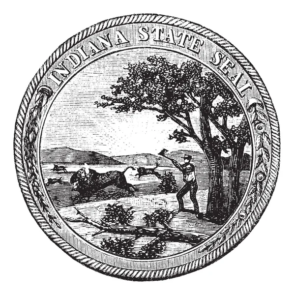 Печатка штату Індіана, США vintage гравірування — стоковий вектор