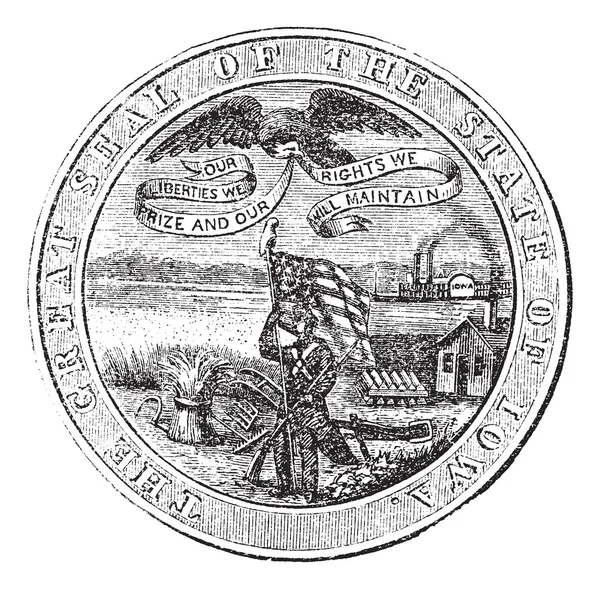 Grand sceau de l'état de l'Iowa USA gravure vintage — Image vectorielle