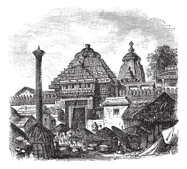 stock vector Jagannath temple in Puri Odisha India vintage engraving