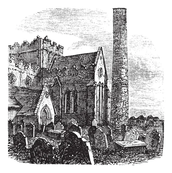 Kathedraal van st. canice, kilkenny, Ierland vintage gravure — Stockvector