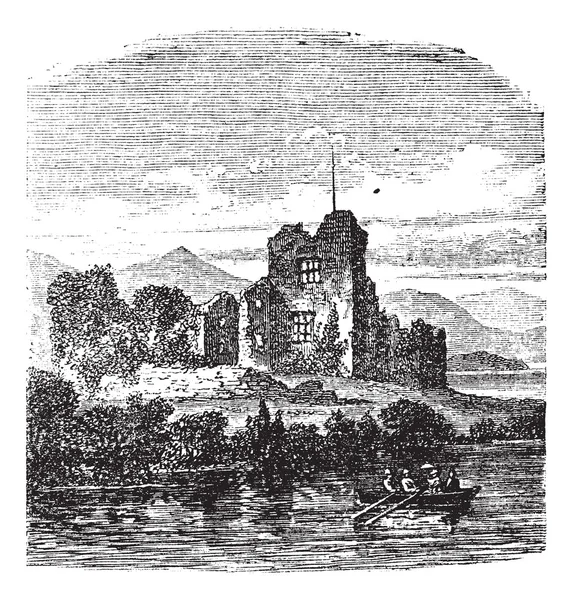 Ruínas do Castelo Ross, Killarney, Irlanda gravura do vintage — Vetor de Stock