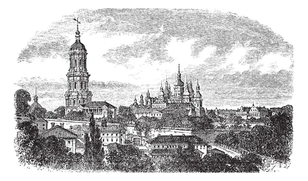 Печерский монастырь, Киевская винтажная гравировка — стоковый вектор