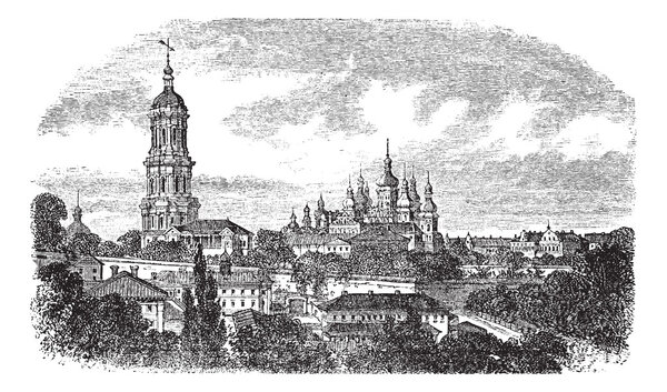 Печерский монастырь, Киевская винтажная гравировка
