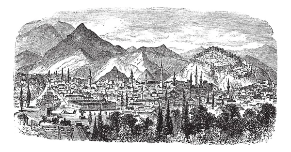 Kütahya or Kotyaion or Cotyaeum city view, Western Turkey vintage engraving — Stock vektor