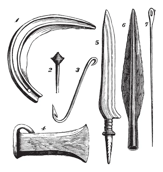 Bronzeinstrumente aus Unteruhldingen, Vintage-Gravur — Stockvektor