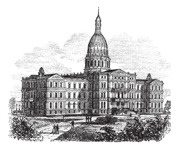Edificio del Capitolio Estatal de Michigan. Lansing, Estados Unidos vintage — Vector de stock