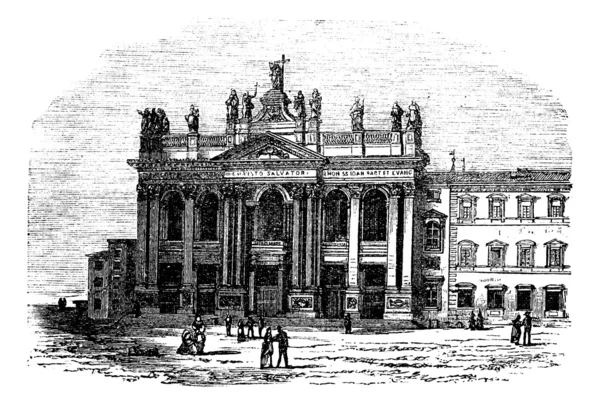Laterano o Lateranense iglesia y palacio, Italia, grabado vintage — Archivo Imágenes Vectoriales