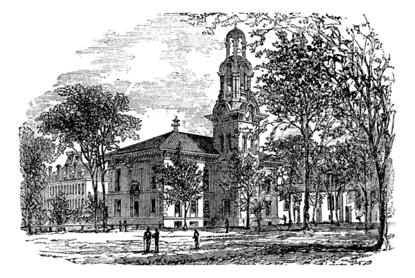 Stadhuis in lawrence, canada, vintage gravure — Stockvector