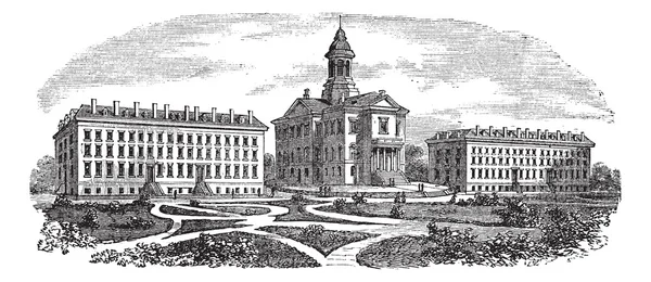 Bates College à Lewiston, Maine, gravure vintage — Image vectorielle