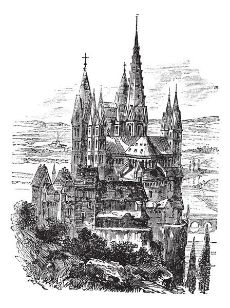 Cattedrale di San Giorgio, incisione vintage Limburg-On-The-Lahn — Vettoriale Stock