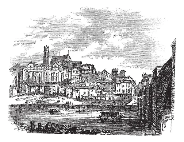 Edifícios antigos em Limoges, França. gravura vintage — Vetor de Stock