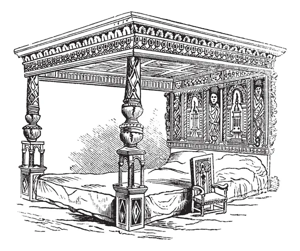 Großes Bett aus Geschirr, Vintage-Gravur — Stockvektor