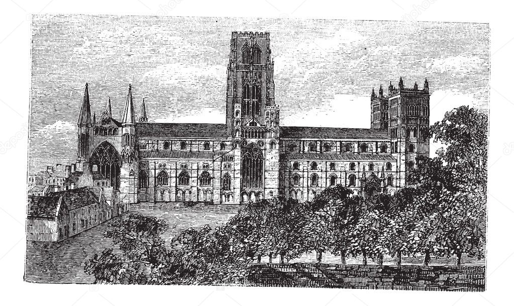 Durham Cathedral in England, United Kingdom, vintage engraving