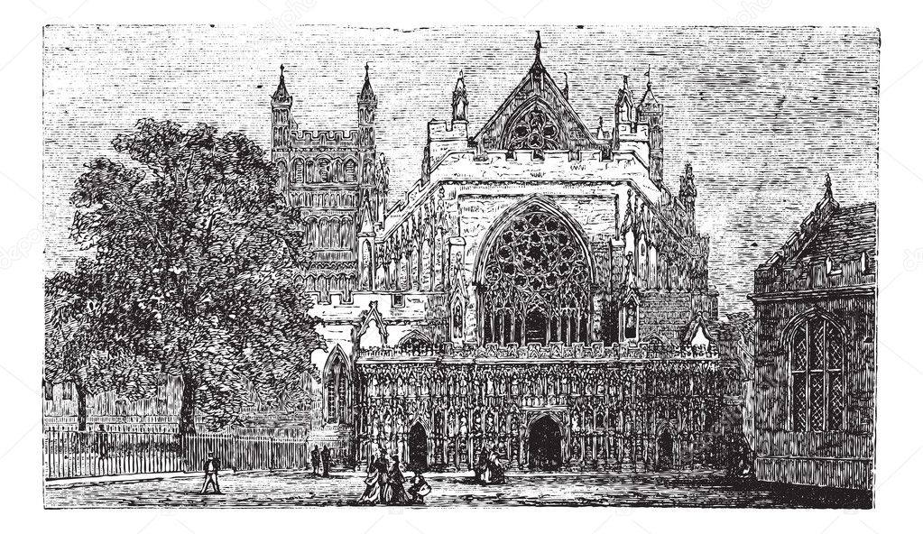 Exeter Cathedral In England United Kingdom Vintage Engraving Stock Vector C Morphart