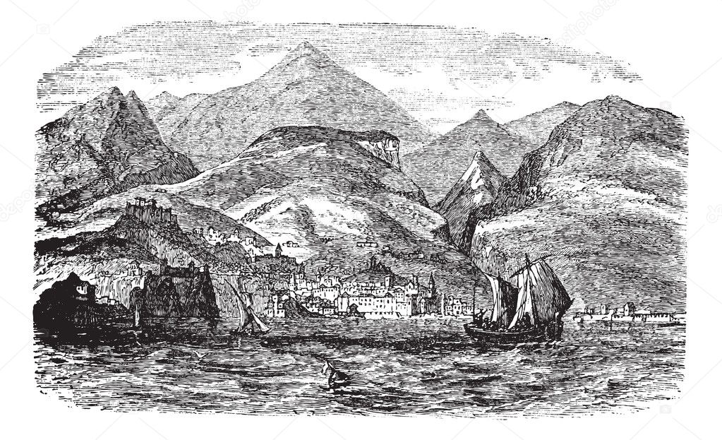 Funchal in Madeira, Portugal vintage engraving