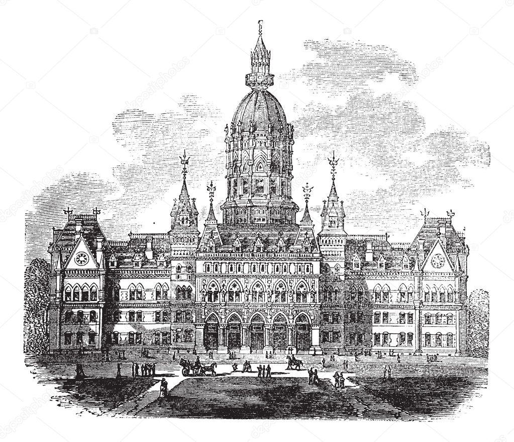 Hartford, Connecticut, New State House vintage engraving
