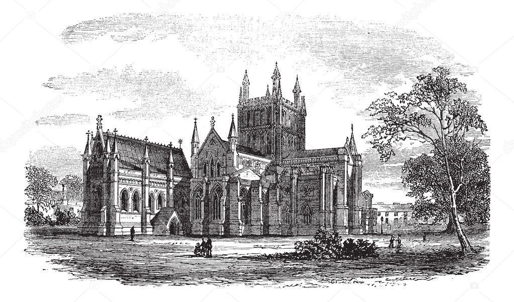 Hereford Cathedral,England vintage engraving