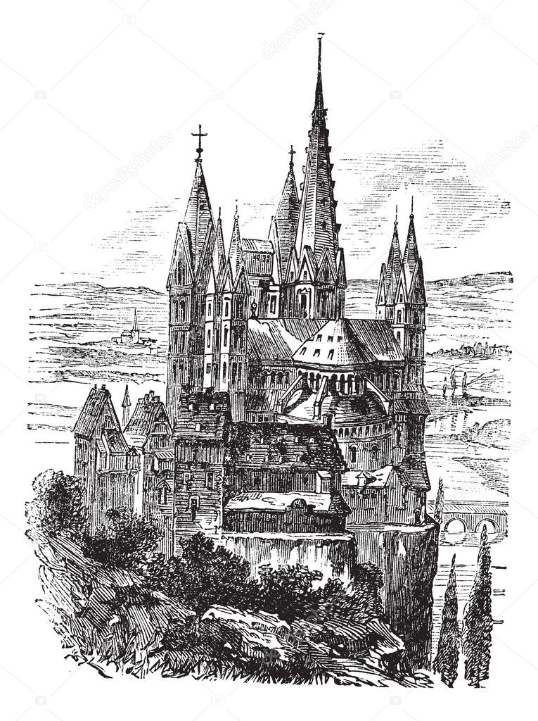 Cathedral of St. George, Limburg-On-The-Lahn vintage engraving