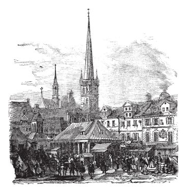 Market Place of Lubeck Germany vintage engraving clipart