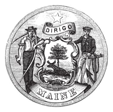 Great Seal of the State of Maine, United States, vintage engravi clipart