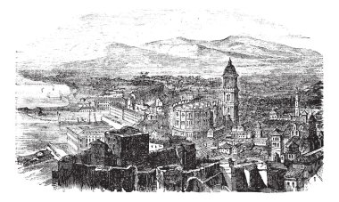 Malaga in Andalusia Spain vintage engraving clipart