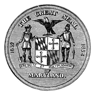 Great Seal of the State of Maryland, United States, vintage engr clipart