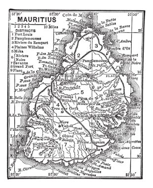 Map of Mauritius vintage engraving clipart