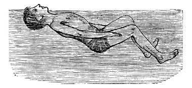 Back Float with Flutter Kick, vintage engraved illustration clipart